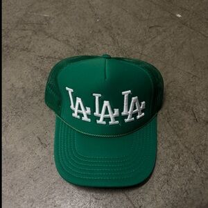 Green Trucker Hat with White Embroidery